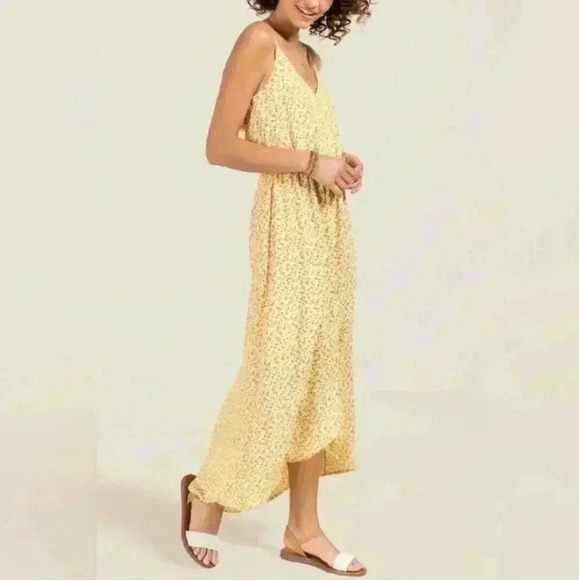 Mi Ami Yellow Floral Asymmetrical Maxi Dress Size Medium - Picture 1 of 6